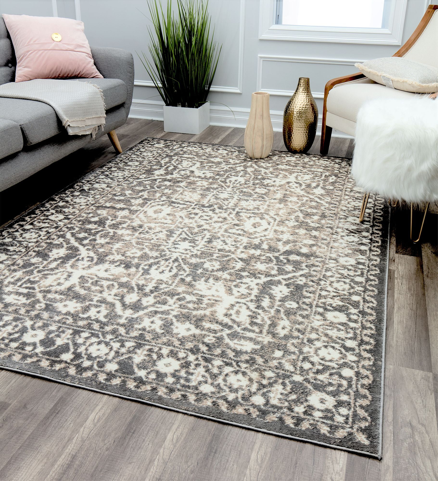 Rugs America Lennox LX20B Stone Oriental Transitional Cream Area Rug, 2'x4'