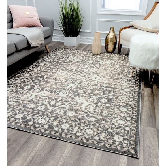 Rugs America Lennox LX20B Stone Oriental Transitional Cream Area Rug, 2'x4'