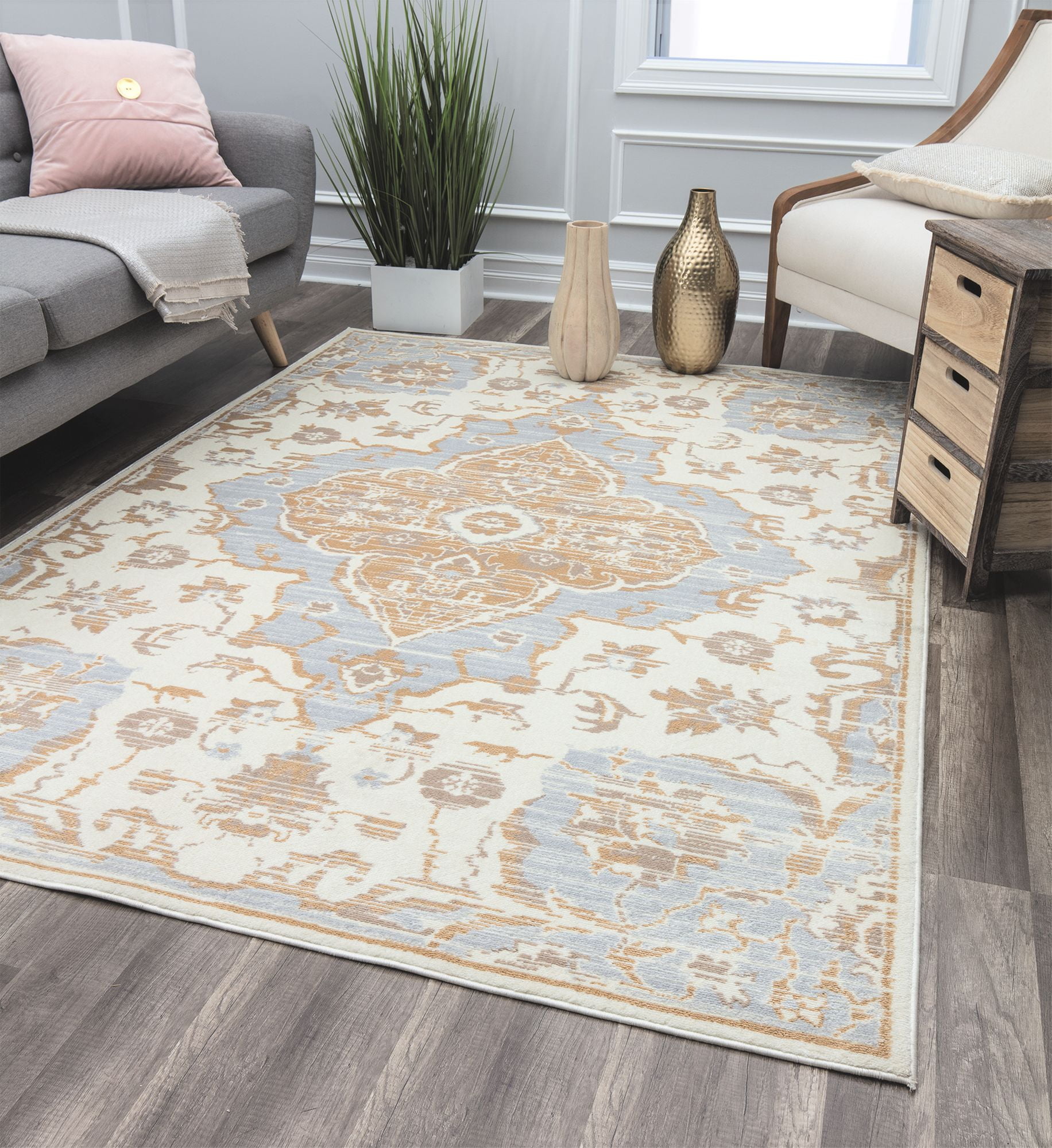 Rugs America Lennox LX40A Soft Sky Oriental Transitional Cream Area Rug, 9'x12'