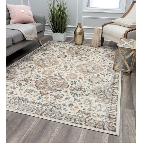 Rugs America Lennox LX50A Sugar Cookie Oriental Transitional Cream Area Rug, 2'x8'