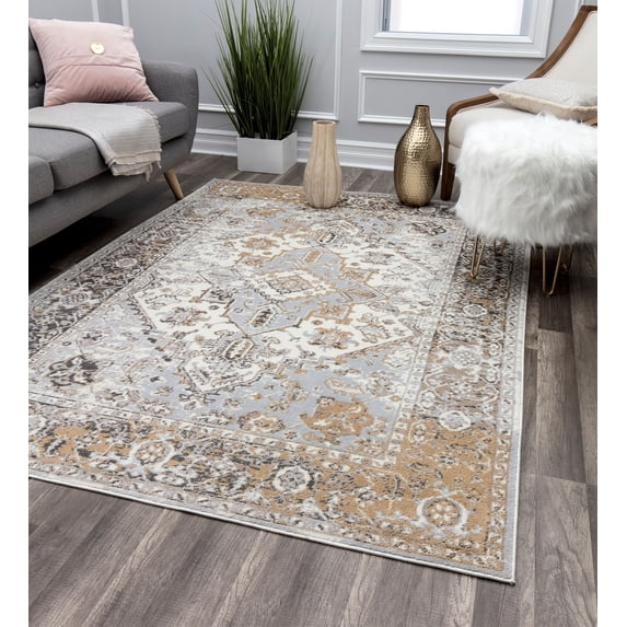 Rugs America Lennox LX60A Grey Charm Oriental Transitional Cream Area Rug, 8'x10'