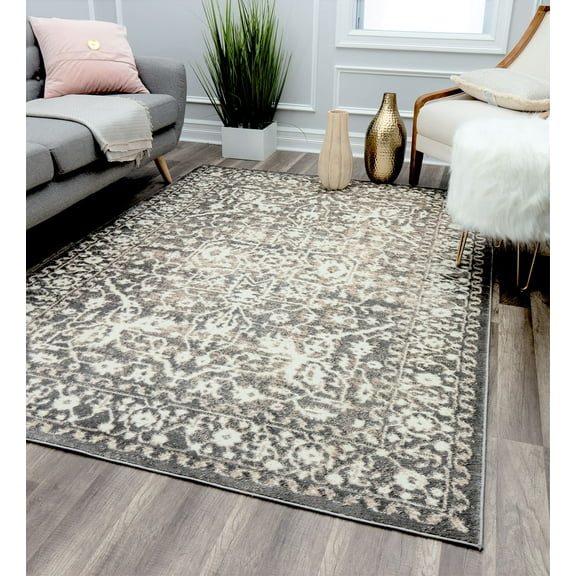 Rugs America LennoxLX20B Stone Oriental Transitional Cream Area Rug, 9'x12'