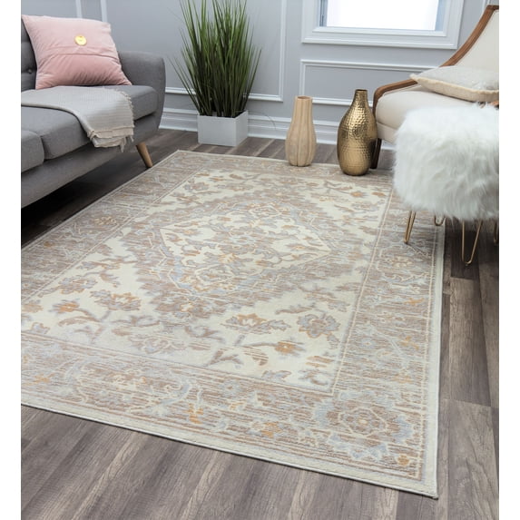 Rugs America Leopold LX30A WhiteWash Oriental Transitional Cream Area Rug, 7' x 9'