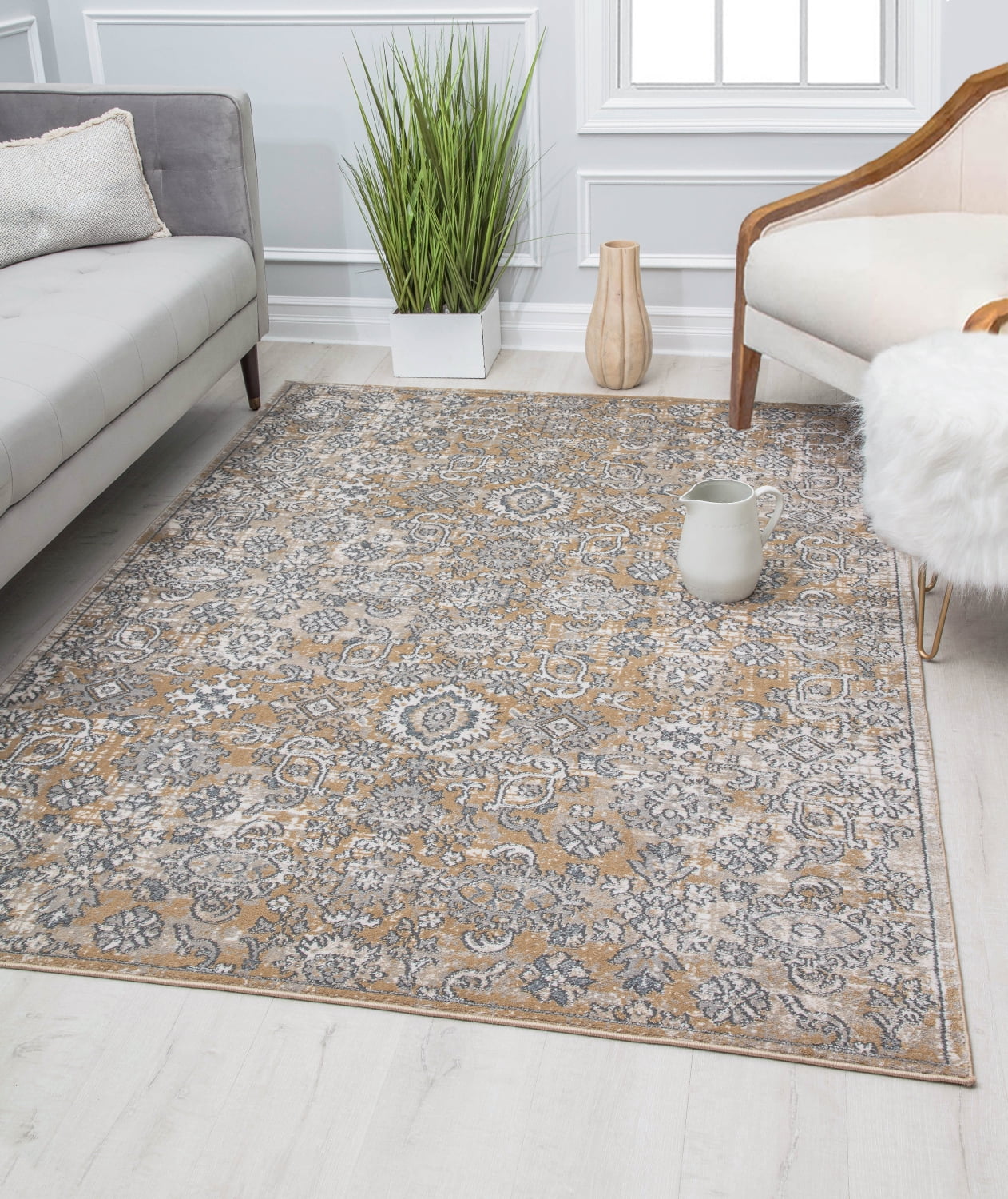 Rugs America Ludlow MD10B Chantilly Cream Transitional Vintage Tan Area Rug, 2'6" x 8'