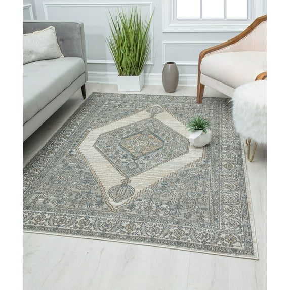 Rugs America Ludlow MD35A Ivory Windsor Transitional Vintage Grey Area Rug, 2'6" x 8'