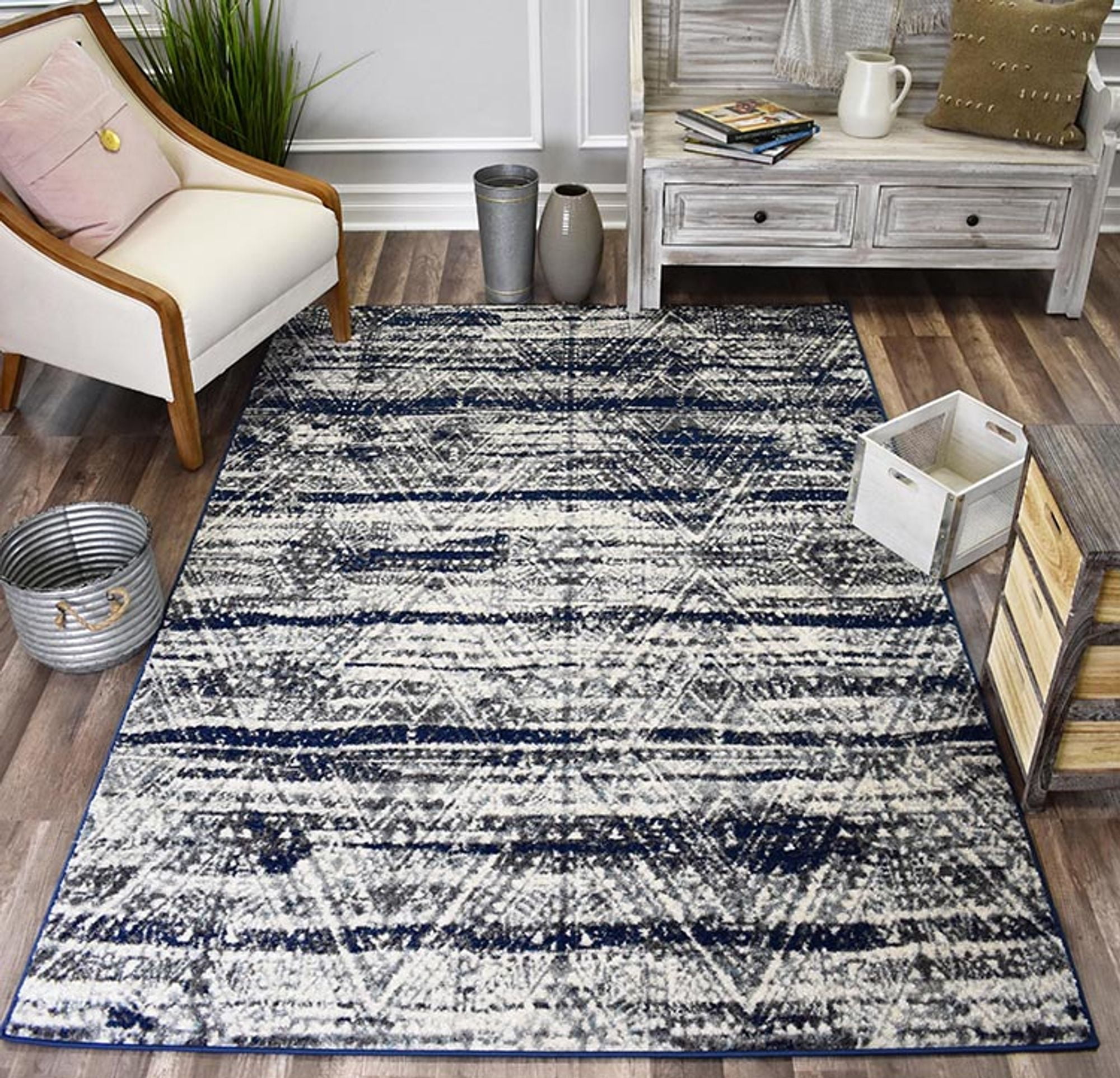 Rugs America Marrakesh Collection Indigo MK20A Vintage Transitional Area Rug 8' x 10'