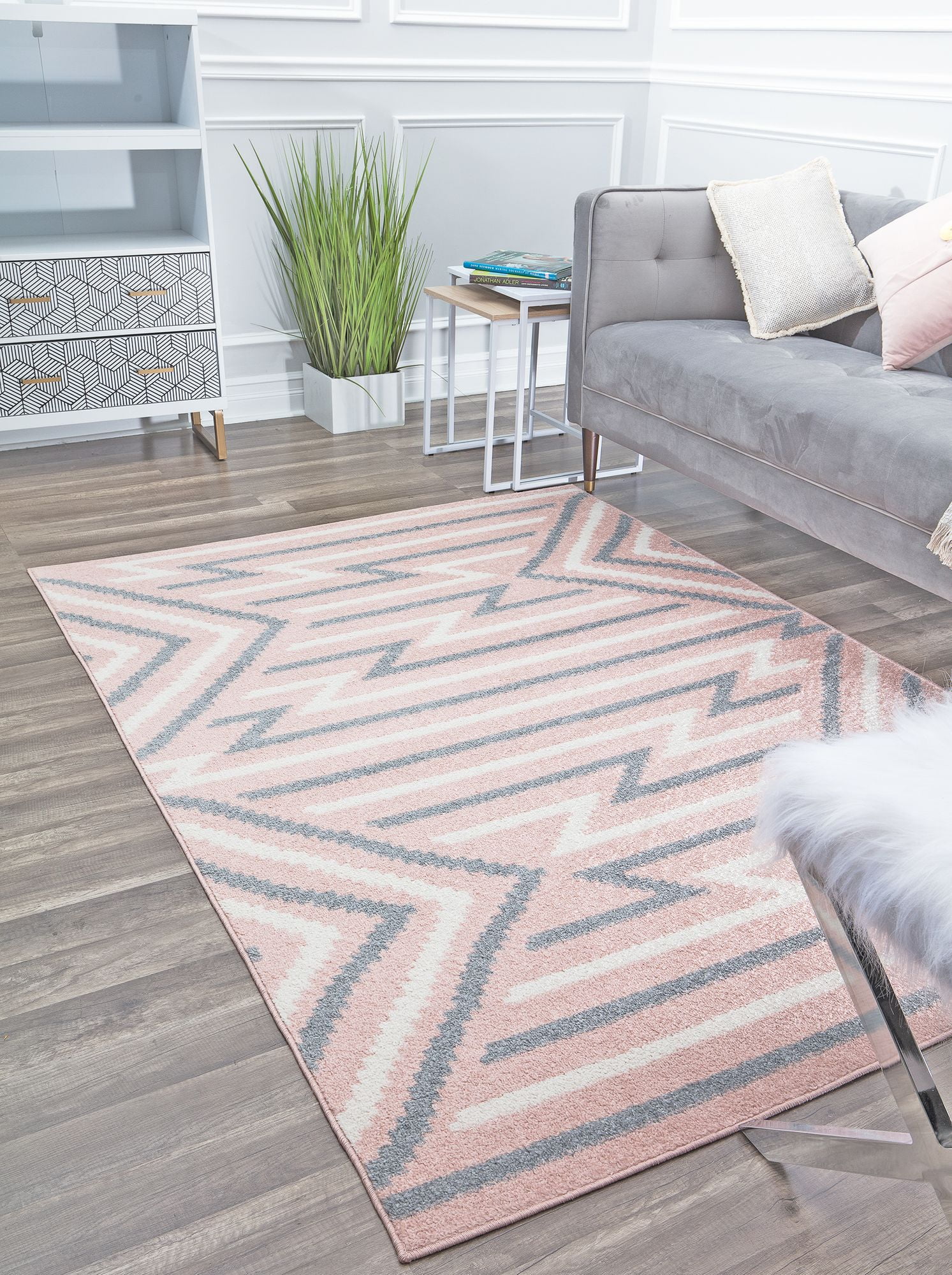 Rugs America Mika MO10A Strawberry Milk Geometric Contemporary Pink Area Rug, 8'x10'