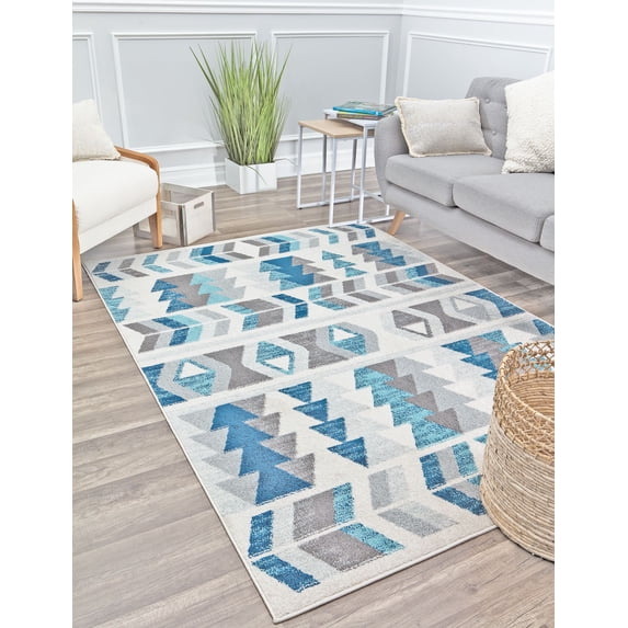 Rugs America Mika MO50C Mixed Berry Geometric Contemporary Blue Area Rug, 8'x10'