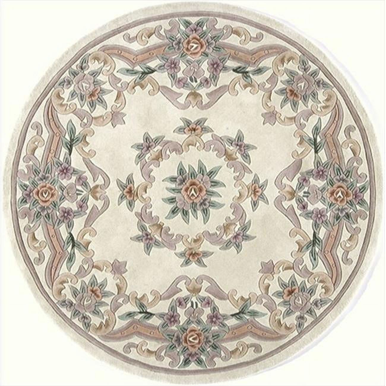 Ivory Hand-Tufted Wool Round Floral Area Rug 6'