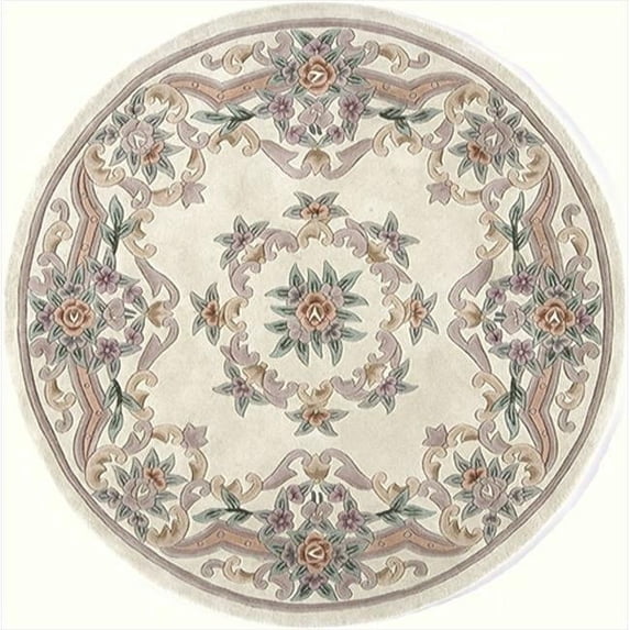 Rugs America New Aubusson Collection Ivory 510-201 Traditional European Area Rug 6' Round
