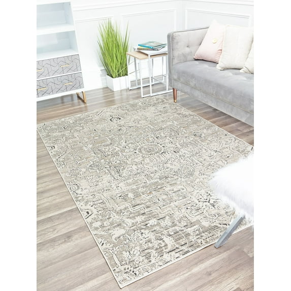 Rugs America Olympia OP10A Coventry Pewter Vintage Farmhouse Cream Area Rug, 5'x7'6"
