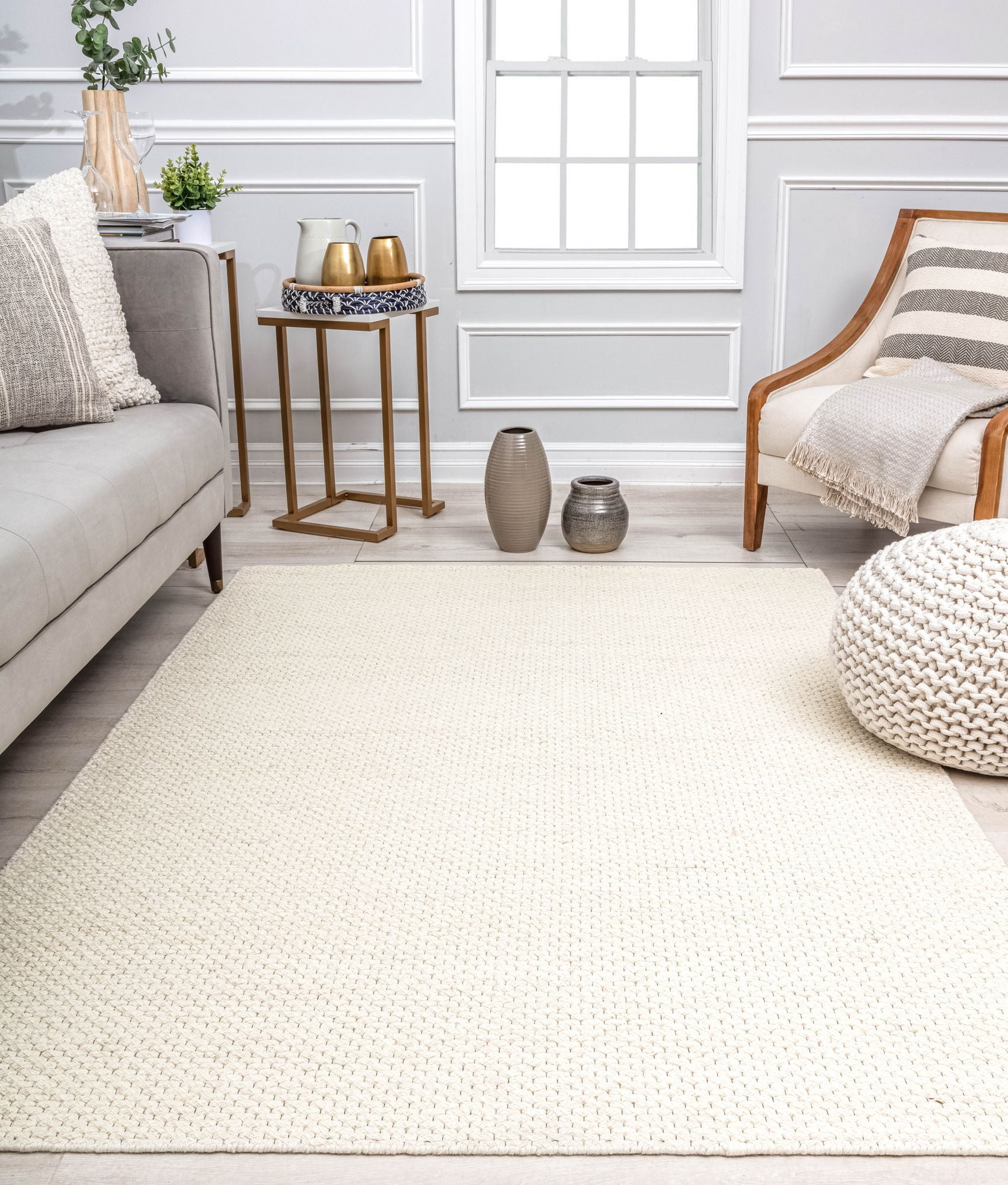 Kassa Cream Hand Woven Wool and PET Yarn Area Rug 2' x 3'