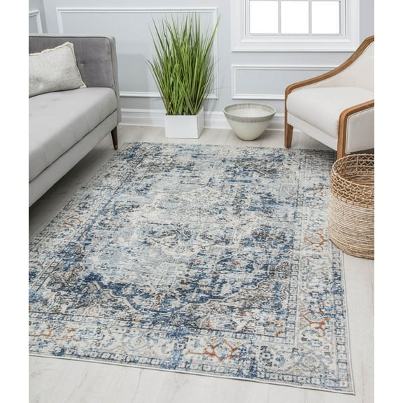 Rugs America Preston PS20A Blue Sailing Transitional Vintage Gray Area Rug, 2'6" x 4'