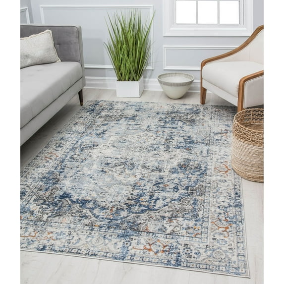 Rugs America Preston PS20A Blue Sailing Transitional Vintage Gray Area Rug, 2'6" x 8'