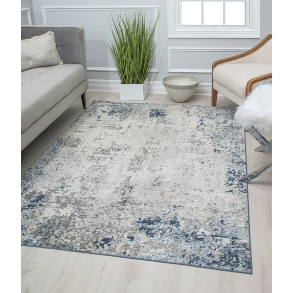 Rugs America Preston PS25B Mottled Cerulean Transitional Vintage Gray Area Rug, 8'0"X10'0"