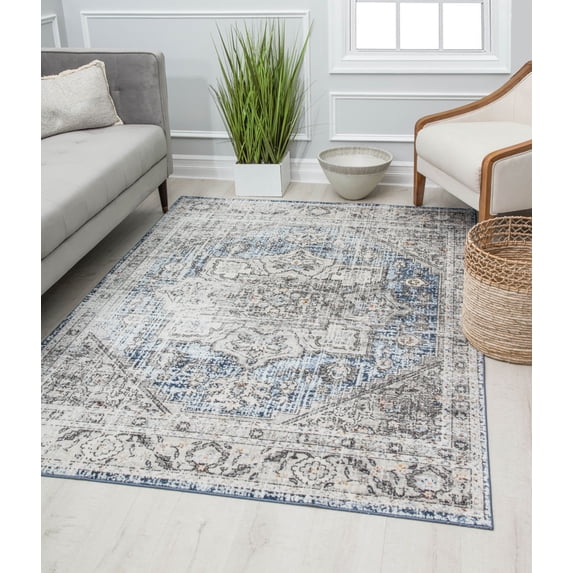 Rugs America Preston PS40A Magnolia Hatchwork Transitional Vintage Gray Area Rug, 8'0"X10'0"