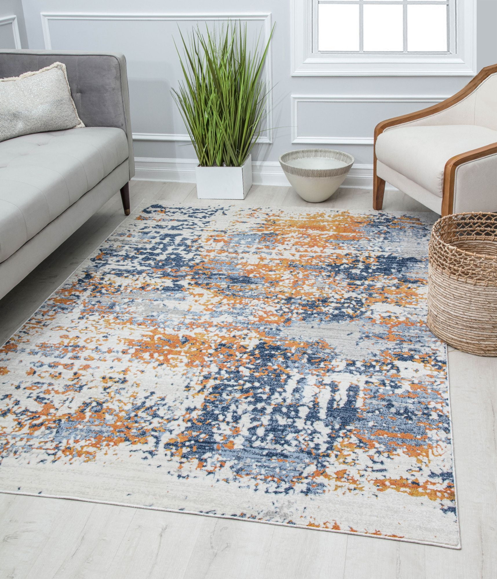 Rugs America Preston PS50A Sapphire Gold Splatter Transitional Vintage Blue Area Rug, 2'6" x 8'