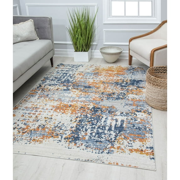 Rugs America Preston PS50A Sapphire Gold Splatter Transitional Vintage Blue Area Rug, 2'6" x 8'