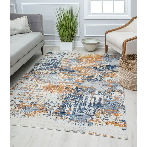Rugs America Preston PS50A Sapphire Gold Splatter Transitional Vintage Blue Area Rug, 2'6" x 8'