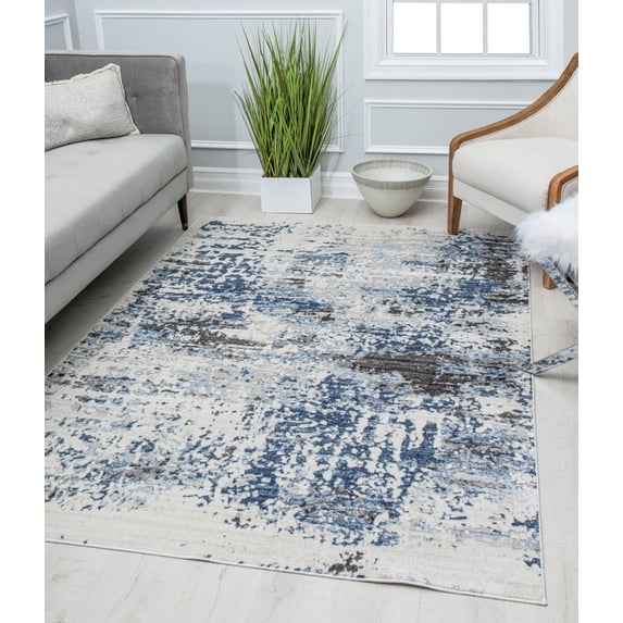 Rugs America Preston PS50B Ivory Sapphire Splatter Transitional Vintage White Area Rug, 2'6" x 4'