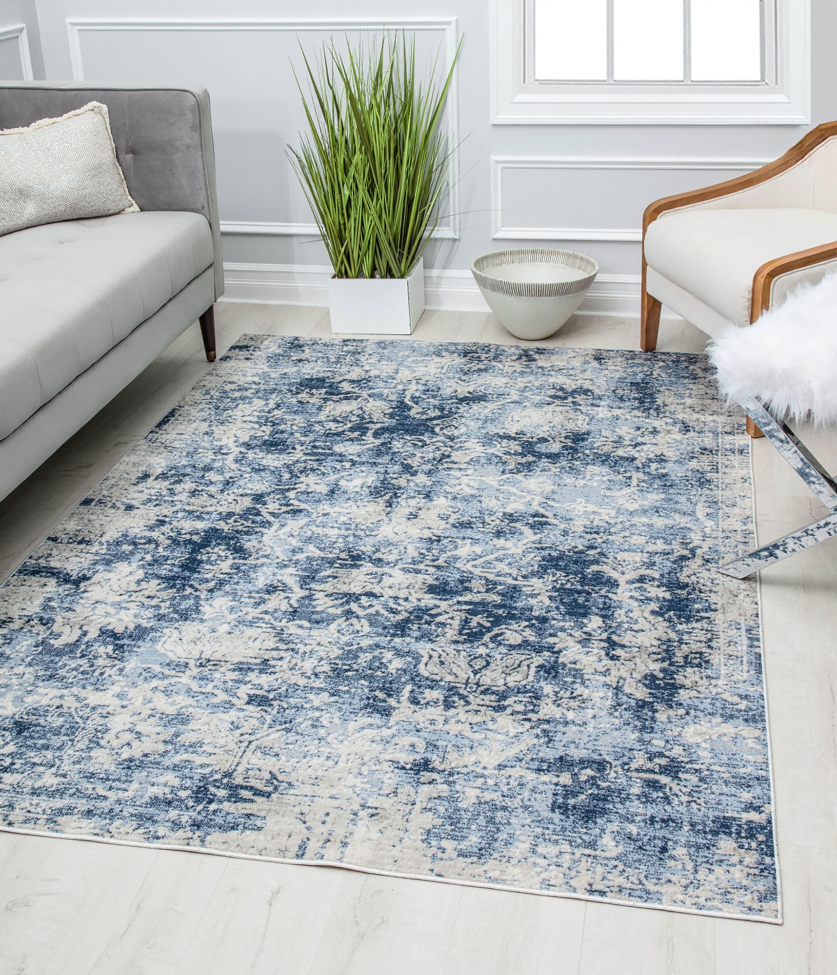 Rugs America Preston PS55A Monterey Blue Transitional Vintage Blue Area Rug, 2'6" x 4'