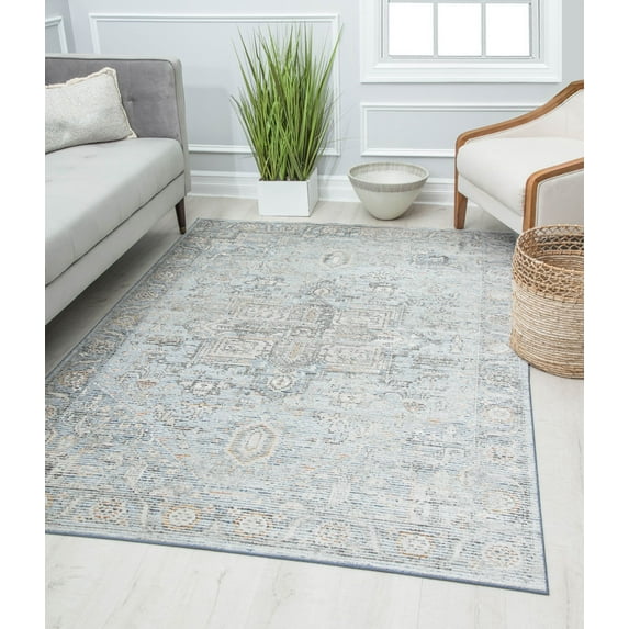 Rugs America Preston PS60A Gibraltar Blue Transitional Vintage Gray Area Rug, 8'0"X10'0"