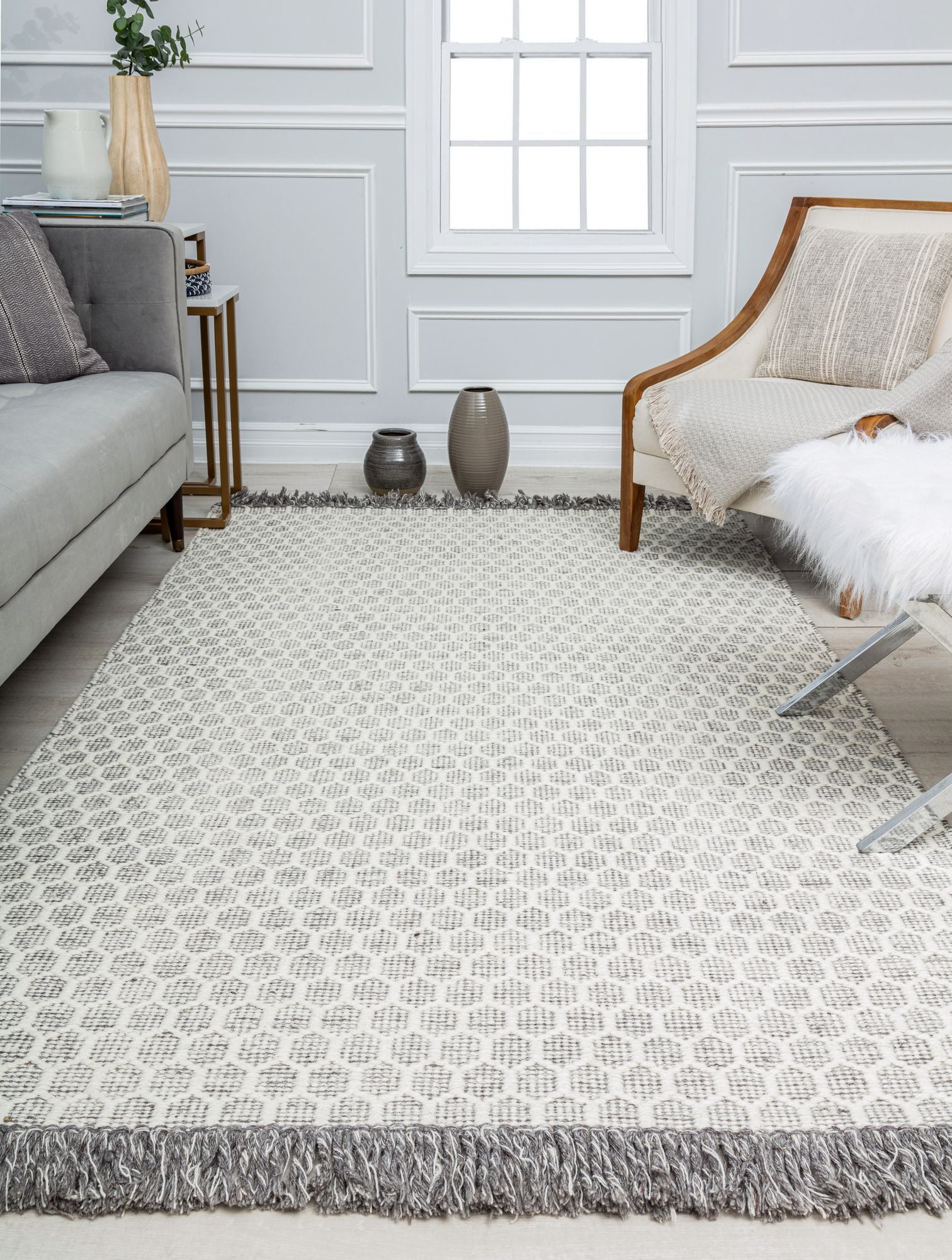 Rugs America RS10A Honeycomb Geometric Bohemian Gray Area Rug, 5’0”x7’0”