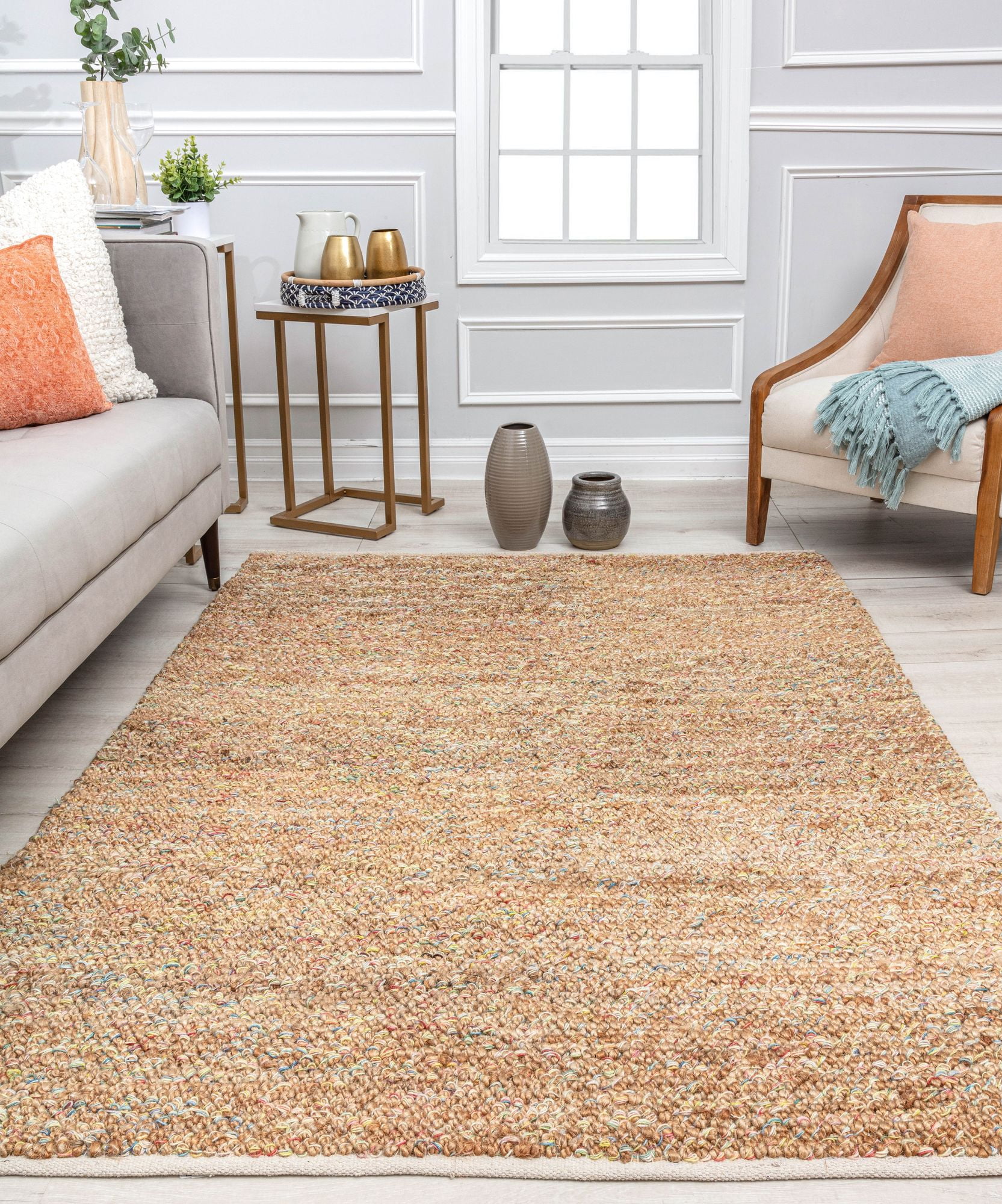 Rugs America Rainbow Confetti DR10A Solid Farmhouse Orange Area Rug, 8’0”x10’0”