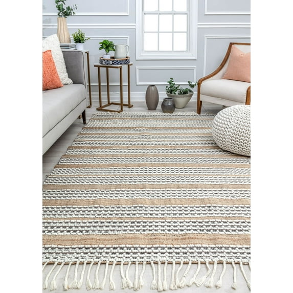 Rugs America Ribbon Refresh PI10A Textured/Stripe Farmhouse Brown Area Rug, 2’0”x3’0”