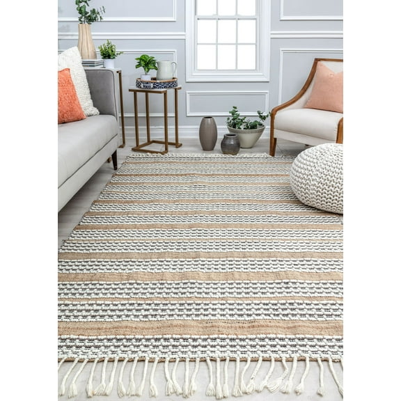 Rugs America Ribbon Refresh PI10A Textured/Stripe Farmhouse Brown Area Rug, 80x100