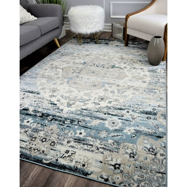 Rugs America Riley Collection Beacon Blue RY50A Vintage Transitional Area Rug 5'0"x7'0"