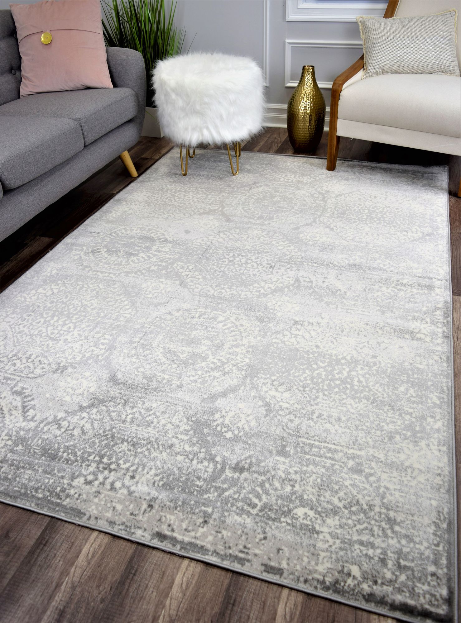 Rugs America Riley Collection Silver Chain RY40A Vintage Transitional Area Rug 8'0"x10'0"
