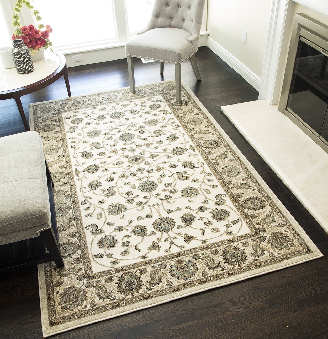 Rugs America Riviera Collection Ivory Cream RV100B Transitional Oriental Area Rug 8' x 10'