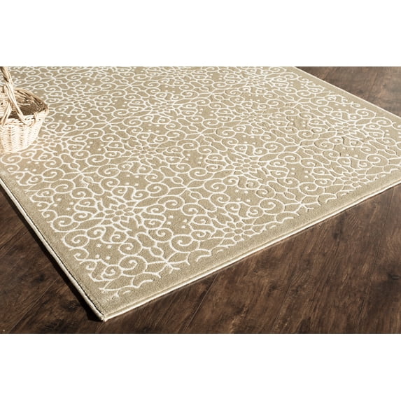 Rugs America Riviera Collection Cream RV200B Transitional Oriental Area Rug 2'2" x 8'