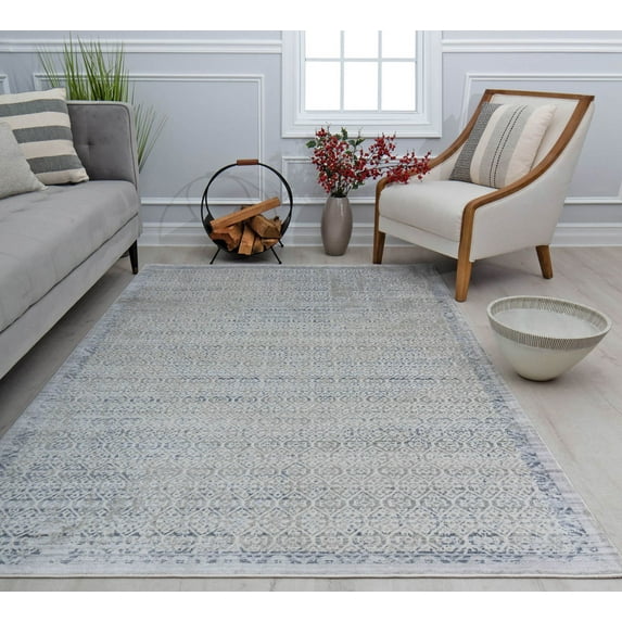 Rugs America Romeo JL30A Ice Mist Abstract Vintage White Area Rug, 5'3" x 7'0"