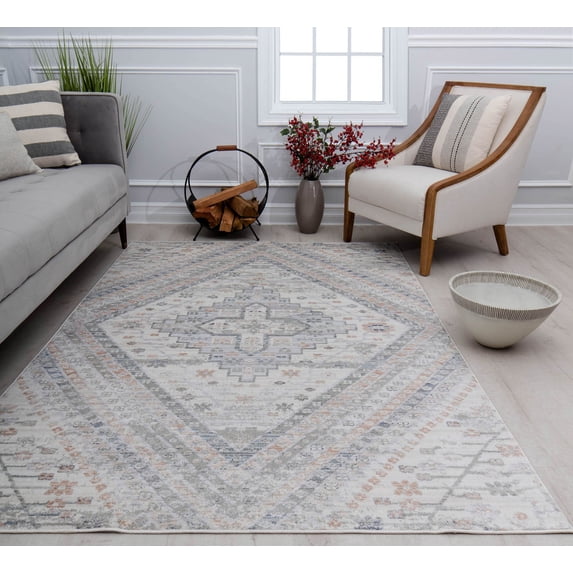 Rugs America Romeo JL50A Inner Balance Abstract Vintage Beige Area Rug, 5'3" x 7'0"