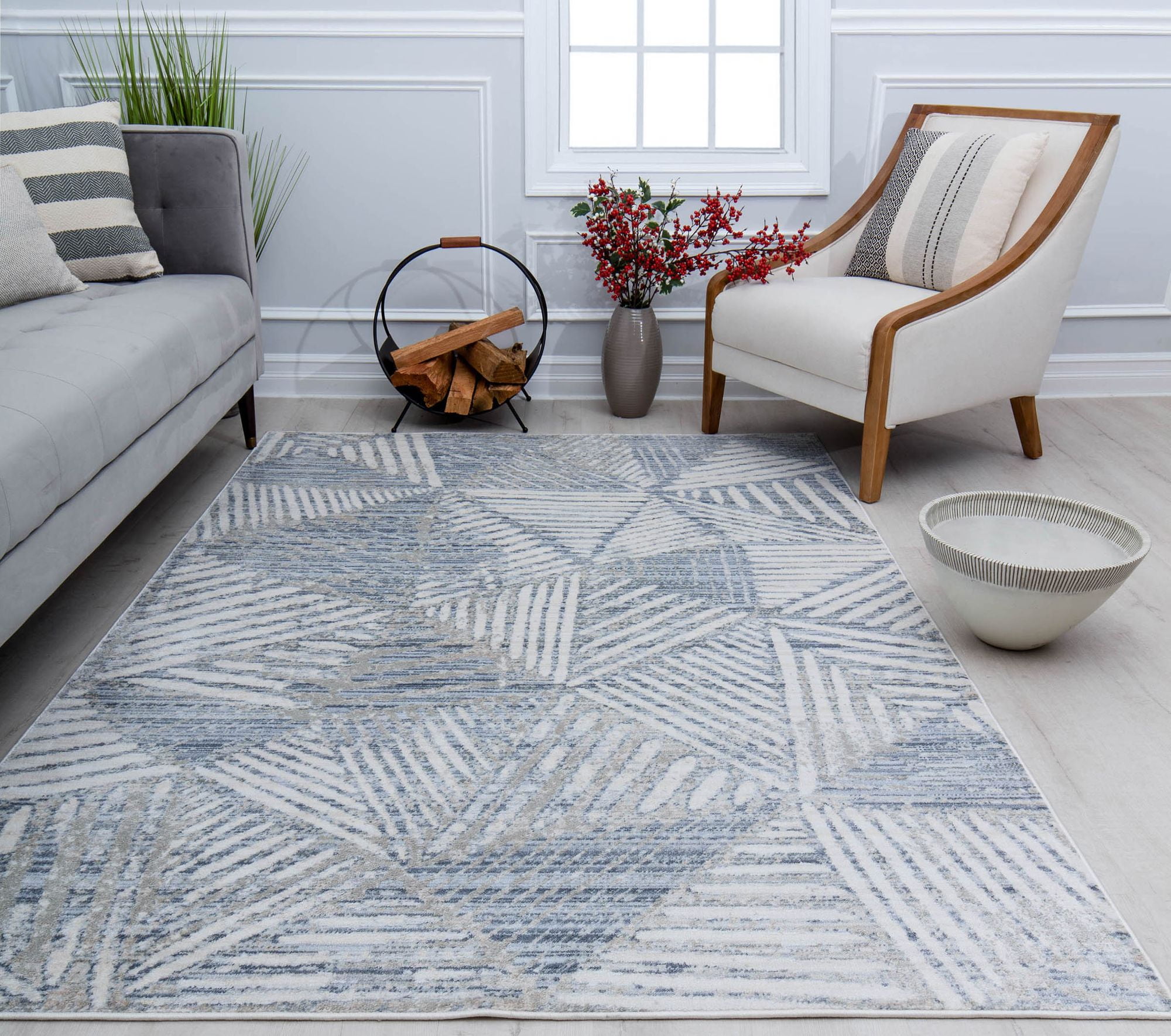 Rugs America Romeo JL60A Genesis White Abstract Vintage Gray Area Rug, 2'6" x 8'
