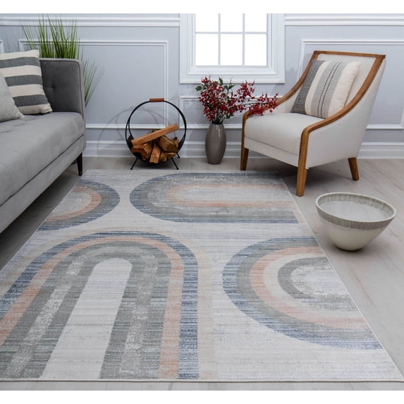 Rugs America Romeo JL80A Light Pewter Abstract Vintage White Area Rug, 2'6" x 8'