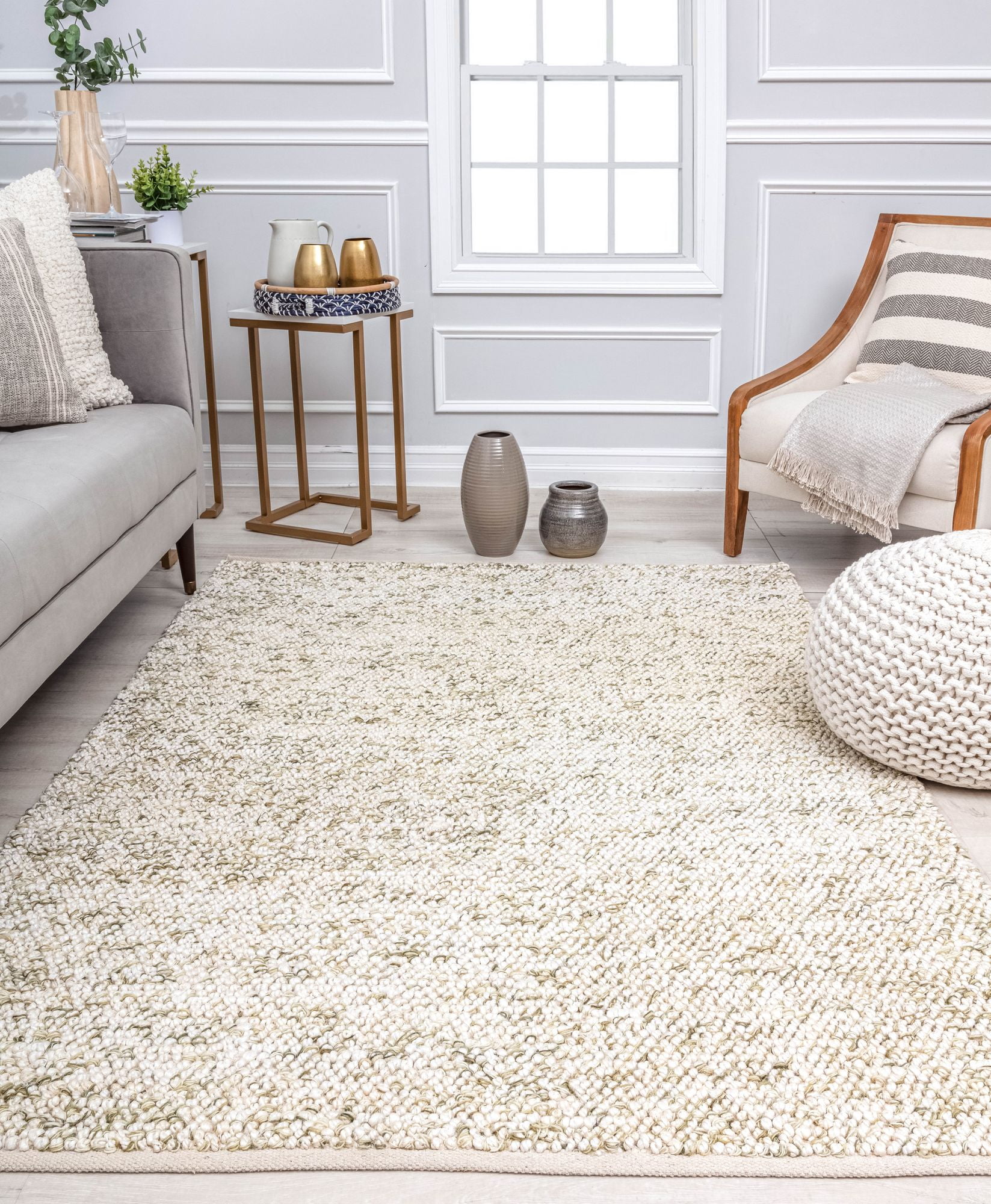 Rugs America Sage Confetti DR10D Solid Farmhouse White Area Rug, 8’0”x10’0”