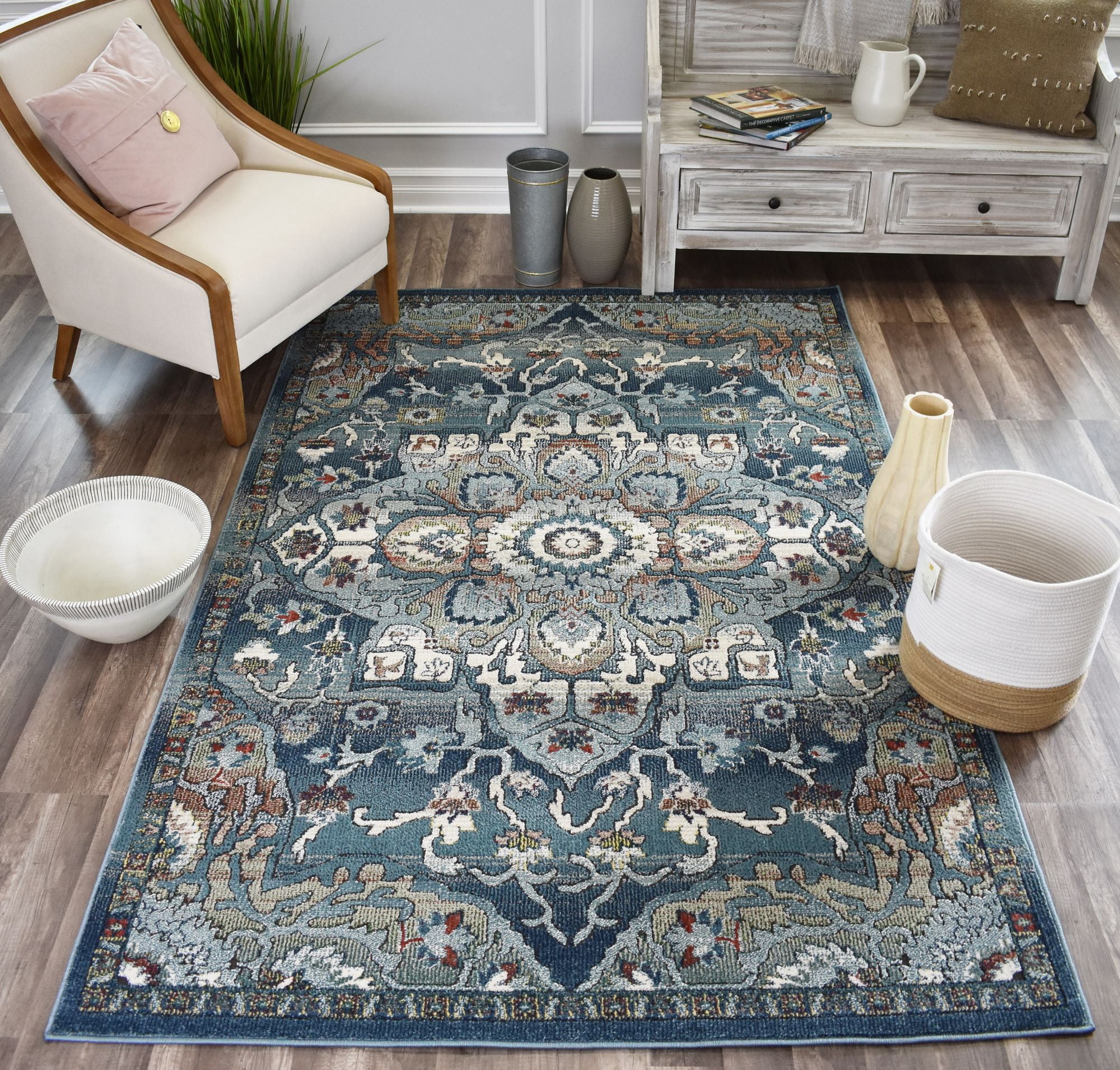 Rugs America Sela JR50A Eclipse Transitional Vintage Blue Area Rug, 2'2"x8'