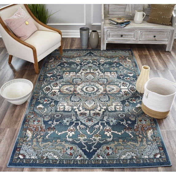 Rugs America Sela JR50A Eclipse Transitional Vintage Blue Area Rug, 2'2"x8'