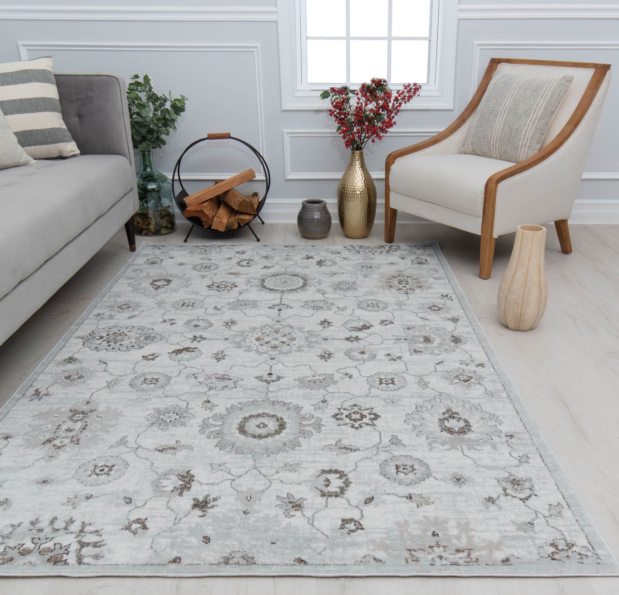 Rugs America Silas SM20B White Opulence Abstract Vintage White Area Rug,  5'3 x 7'0 