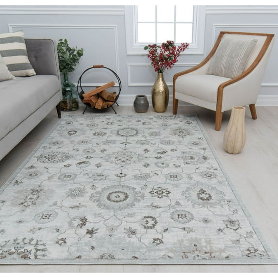Rugs America Silas SM20B White Opulence Abstract Vintage White Area Rug, 5'3" x 7'0"