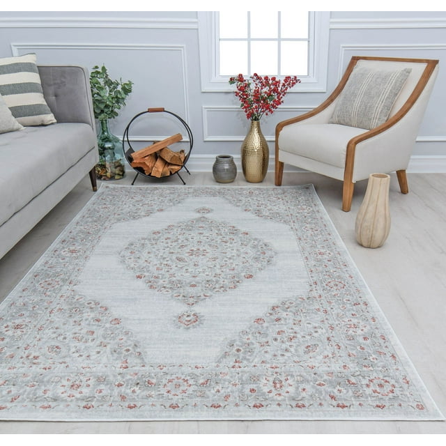 Rugs America Silas SM30B Silver Bells Abstract Vintage White Area Rug, 2'6" x 4'