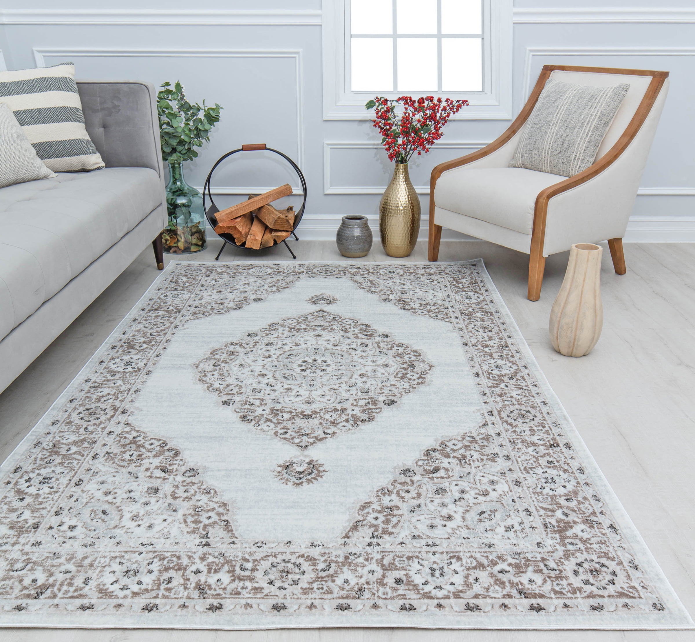 Rugs America Silas SM30C Natural Linens Abstract Vintage Gray Area Rug, 8'0"X10'0"
