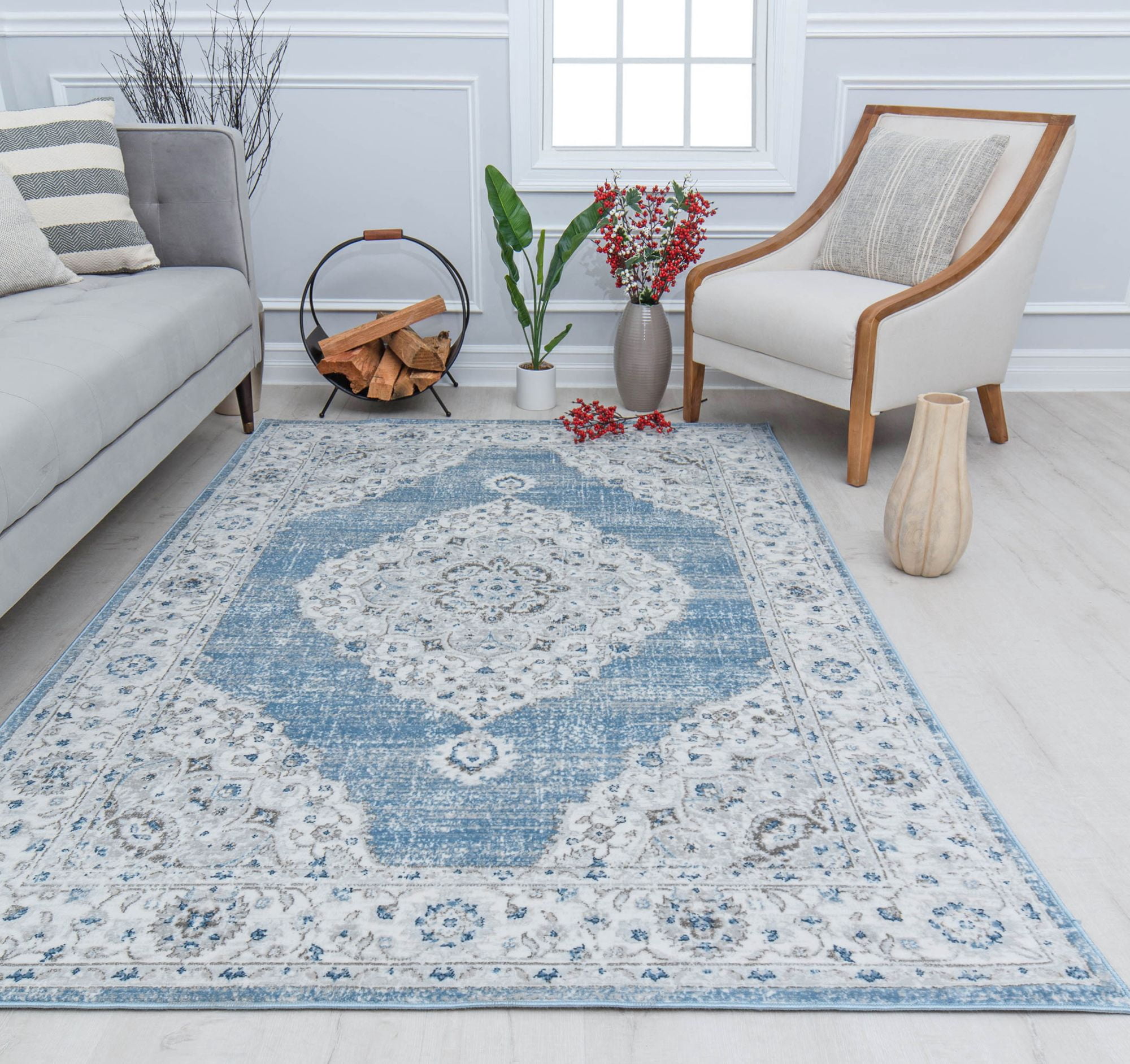 Rugs America Silas SM30E Blue Haze Abstract Vintage White Area Rug, 2'6" x 4'