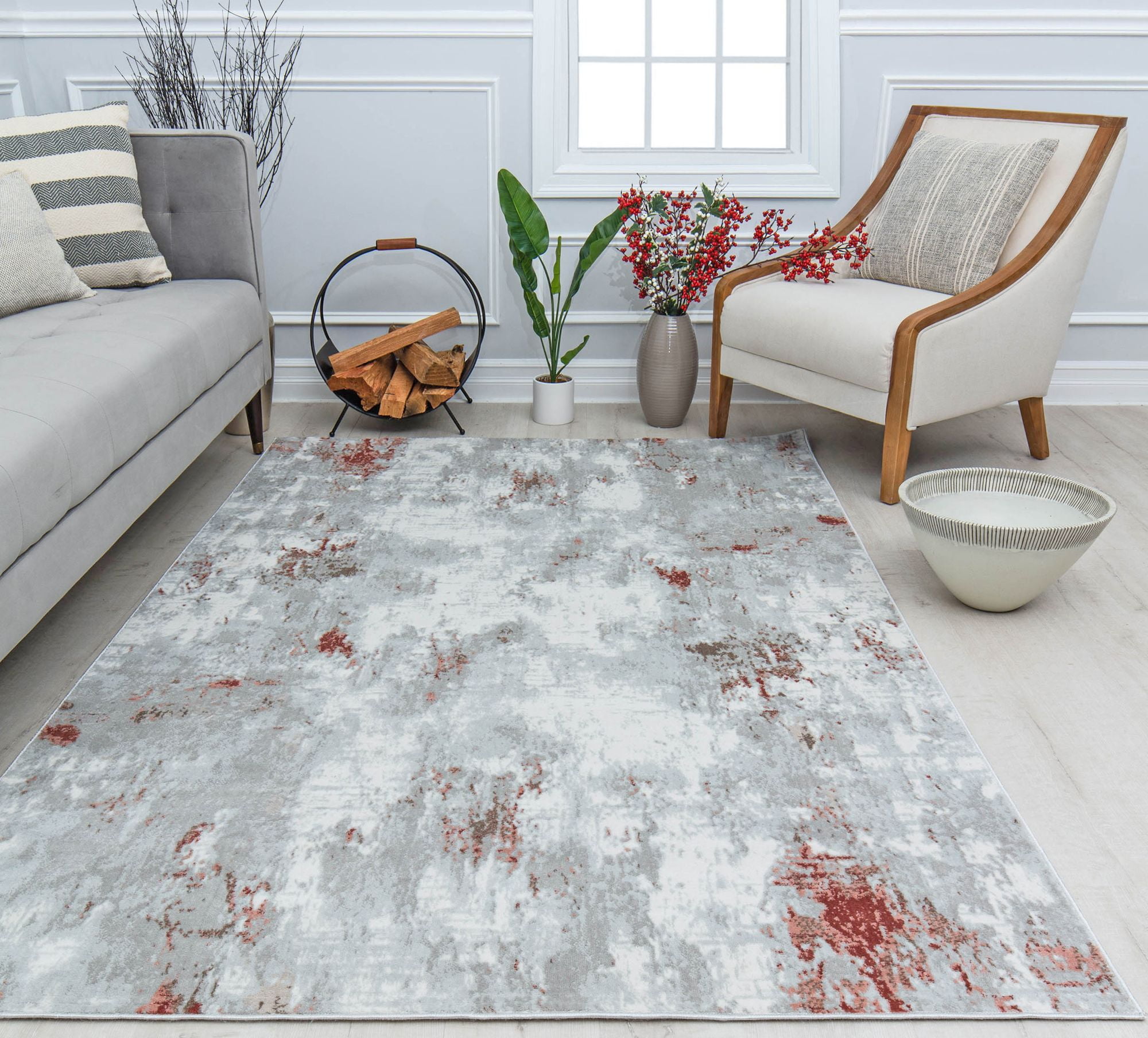 Rugs America Silas SM40D Silent Night Abstract Vintage White Area Rug, 2'6" x 4'
