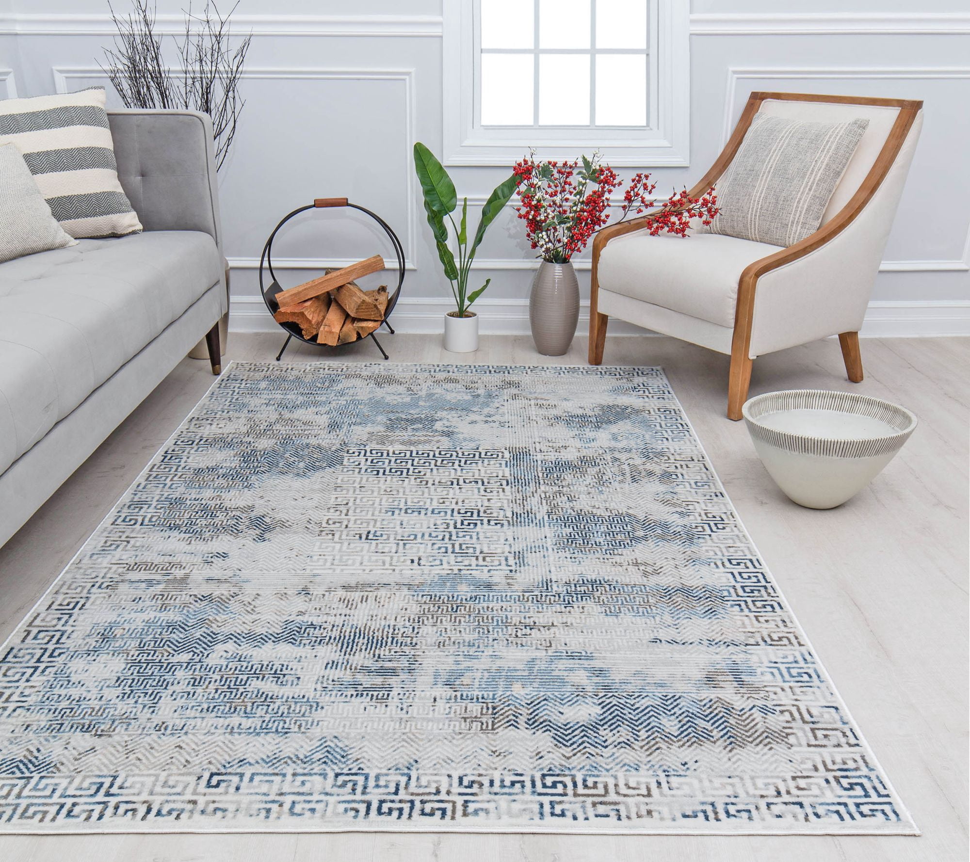Rugs America Silas SM50A Mediterranean Breeze Abstract Vintage Blue Area Rug, 2'6" x 8'