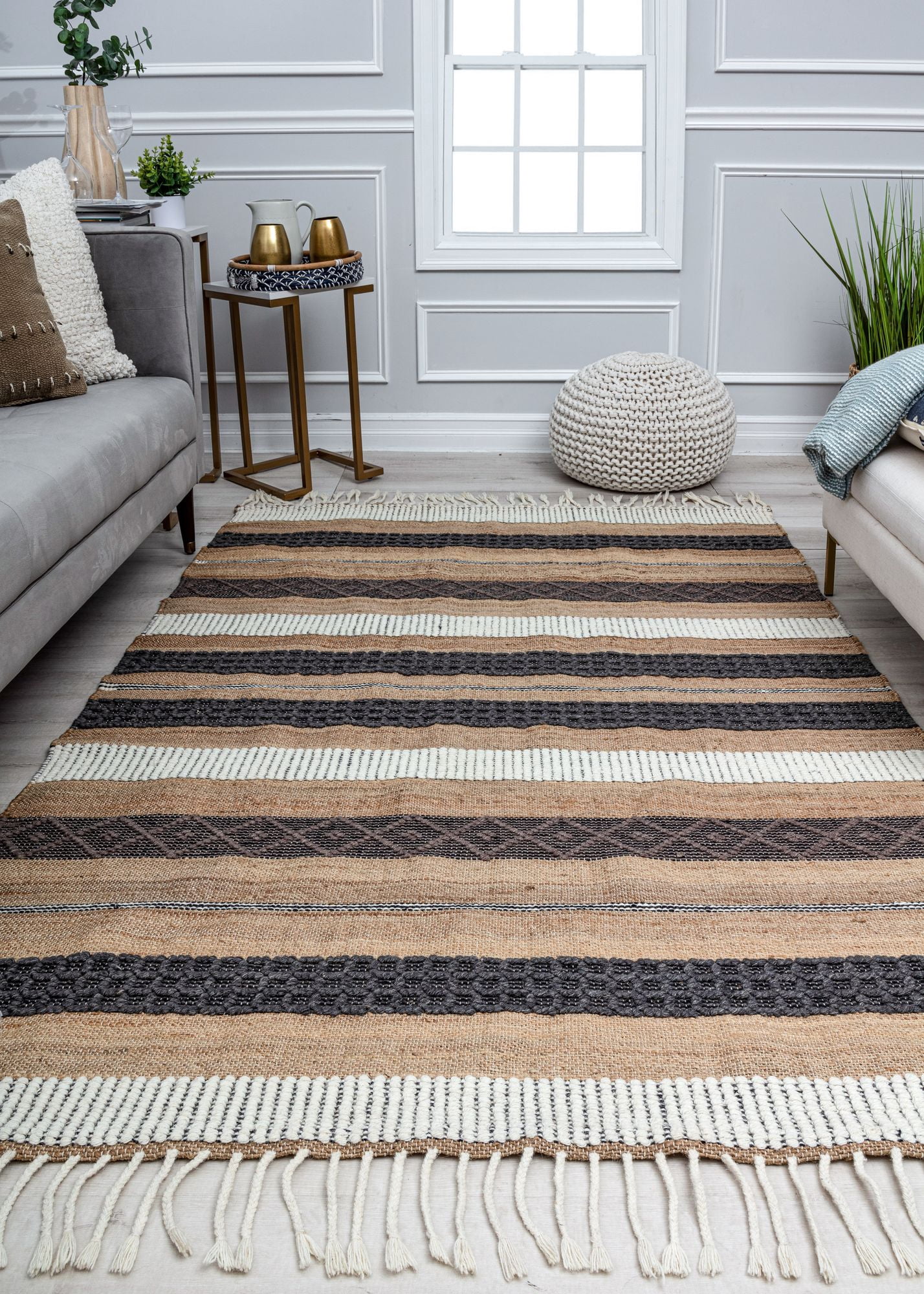 Rugs America Stripe Medley PI15A Textured/Stripe Farmhouse Brown Area Rug, 8’0”x10’0”