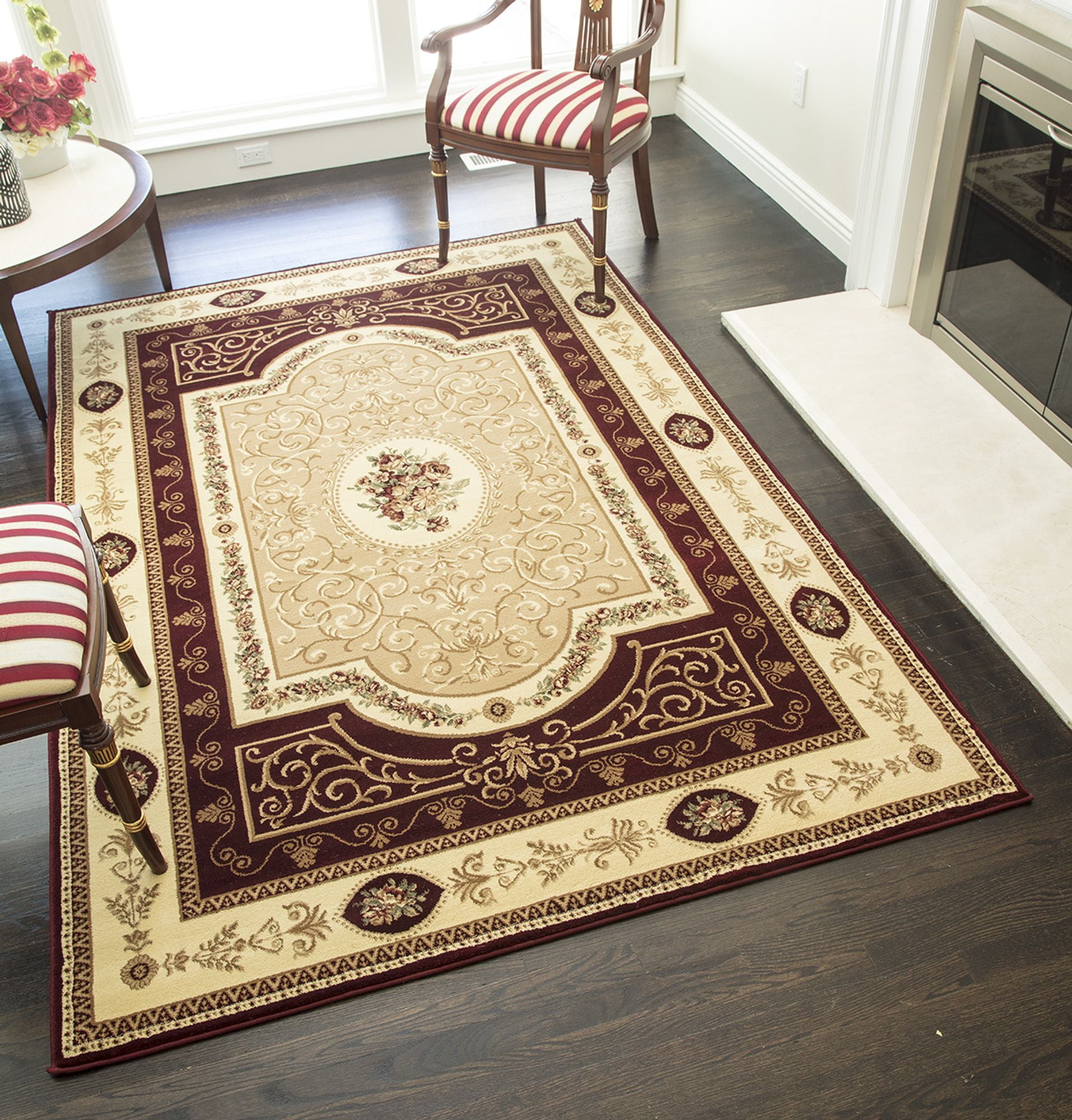 Rugs America Vista 1365-CHR F. Aubusson Cherry European Traditional Red Area Rug, 2'3"x7'10"